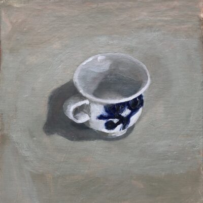 Blue Floral teacup, 2025, acrylic and oil on repurposed board