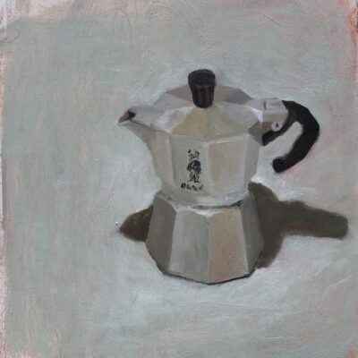 Little Coffee Pot, 2025, acrylic and oil on repurposed board