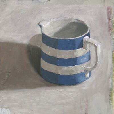 Blue Striped Jug, 2025, acrylic and oil on repurposed board
