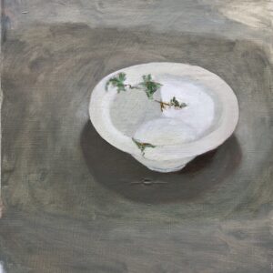 Leafy dessert bowl, 2025, acrylic and oil on repurposed board