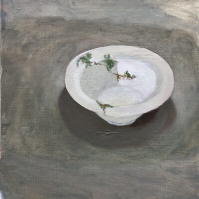 Leafy dessert bowl, 2025, acrylic and oil on repurposed board