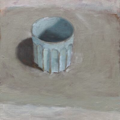 Pale Blue Latte Cup, 2025, acrylic and oil on repurposed board