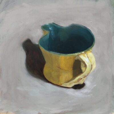 Wobbly Yellow Jug, 2025, acrylic and oil on repurposed board
